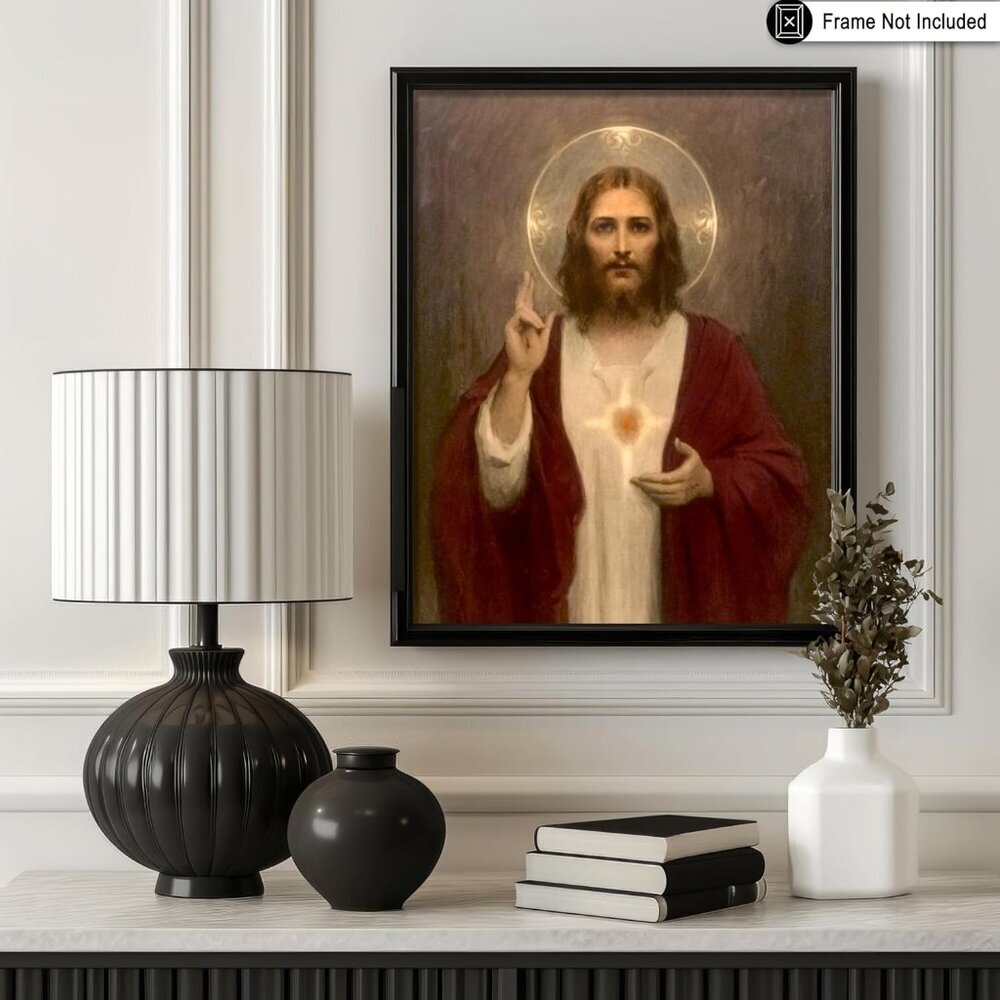 Vintage Sacred Heart Jesus Poster Religious Wall Art Gift for Men Women - Picture 3 of 6
